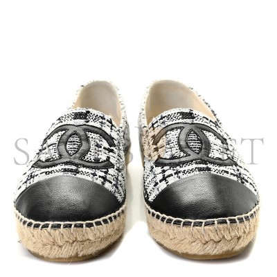 CHANEL TWEED CC ESPADRILLES BLACK WHITE G29762